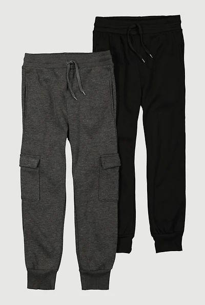 Boys Mid Rise Fleece Lined Joggers 2 Pack, Multi,