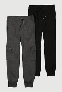 Boys Mid Rise Fleece Lined Joggers 2 Pack, Multi, Size 8