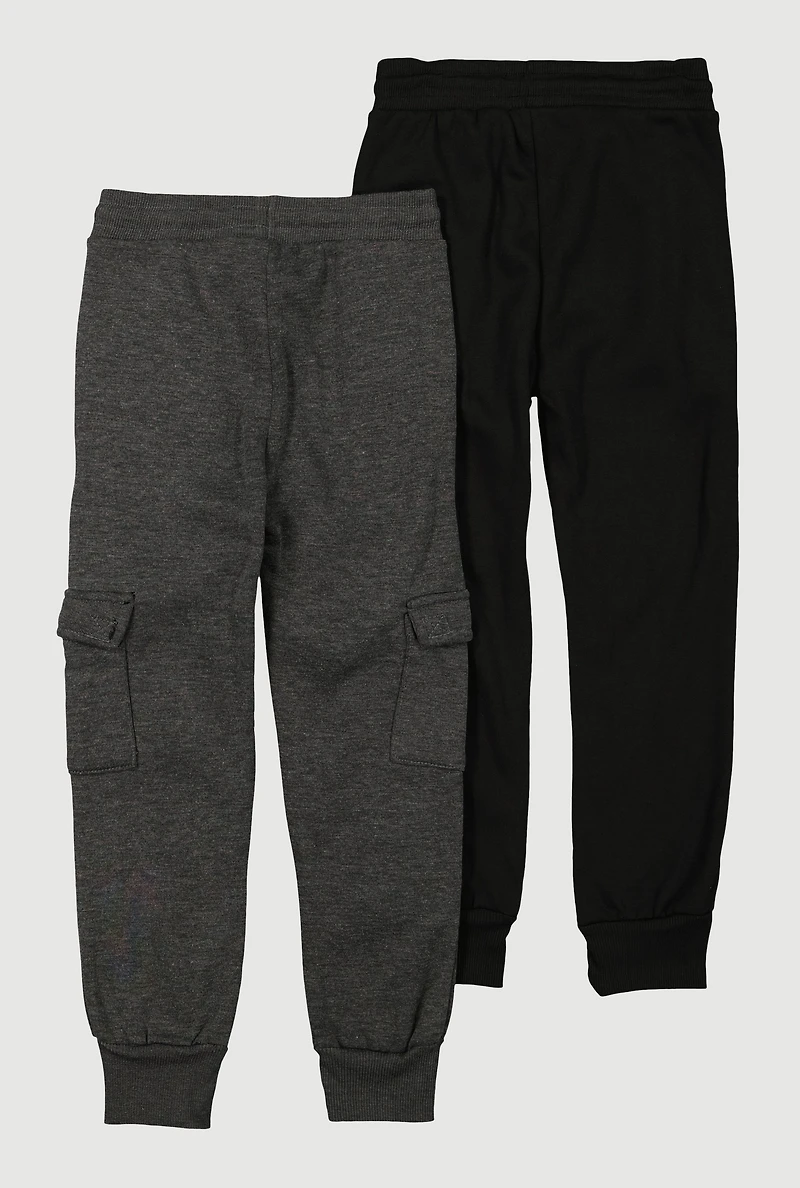 Boys Mid Rise Fleece Lined Joggers 2 Pack, Multi,