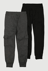 Boys Mid Rise Fleece Lined Joggers 2 Pack, Multi,