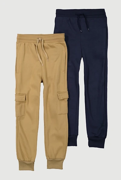 Boys Mid Rise Drawstring Waist Fleece Joggers, Multi, Size 10-12