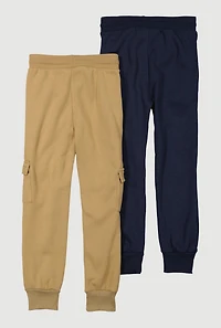 Boys Mid Rise Drawstring Waist Fleece Joggers, Multi, Size 10-12