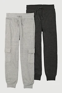 Boys Marled Drawstring Waist Cargo Joggers 2 Pack, Grey,