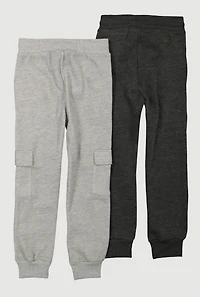 Boys Marled Drawstring Waist Cargo Joggers 2 Pack, Grey,
