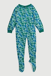 Little Boys Patterned Crew Neck Footed Pajamas,