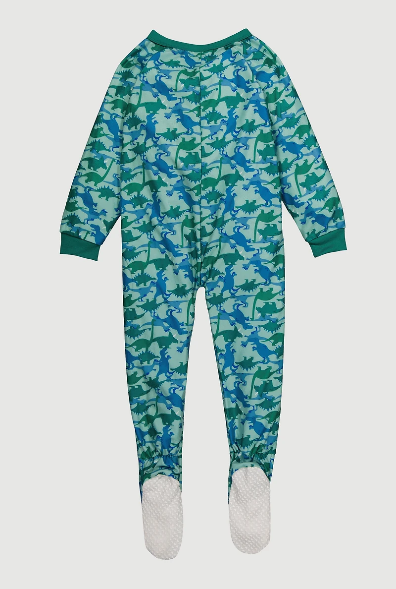Little Boys Patterned Crew Neck Footed Pajamas,