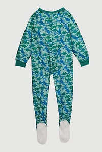 Little Boys Patterned Crew Neck Footed Pajamas,