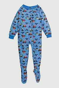 Little Boys Patterned Crew Neck Footed Pajamas,