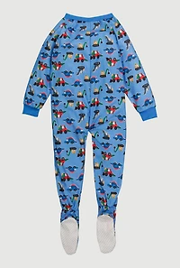 Little Boys Patterned Crew Neck Footed Pajamas,