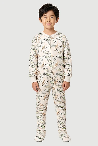 Little Boys Assorted Patterned Footed Pajamas, Beige, Size 7