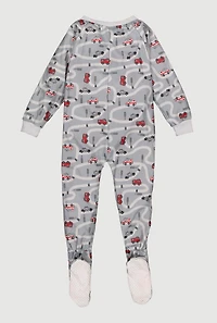 Little Boys Printed Pattern Zip Front Footed Pajamas, ,