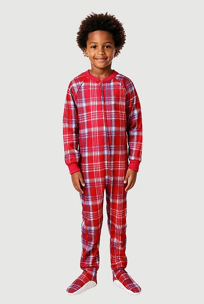 Little Boys Printed Pattern Zip Front Footed Pajamas