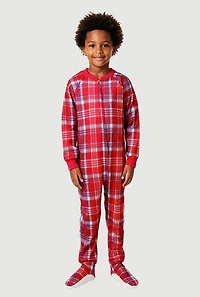 Little Boys Printed Pattern Zip Front Footed Pajamas