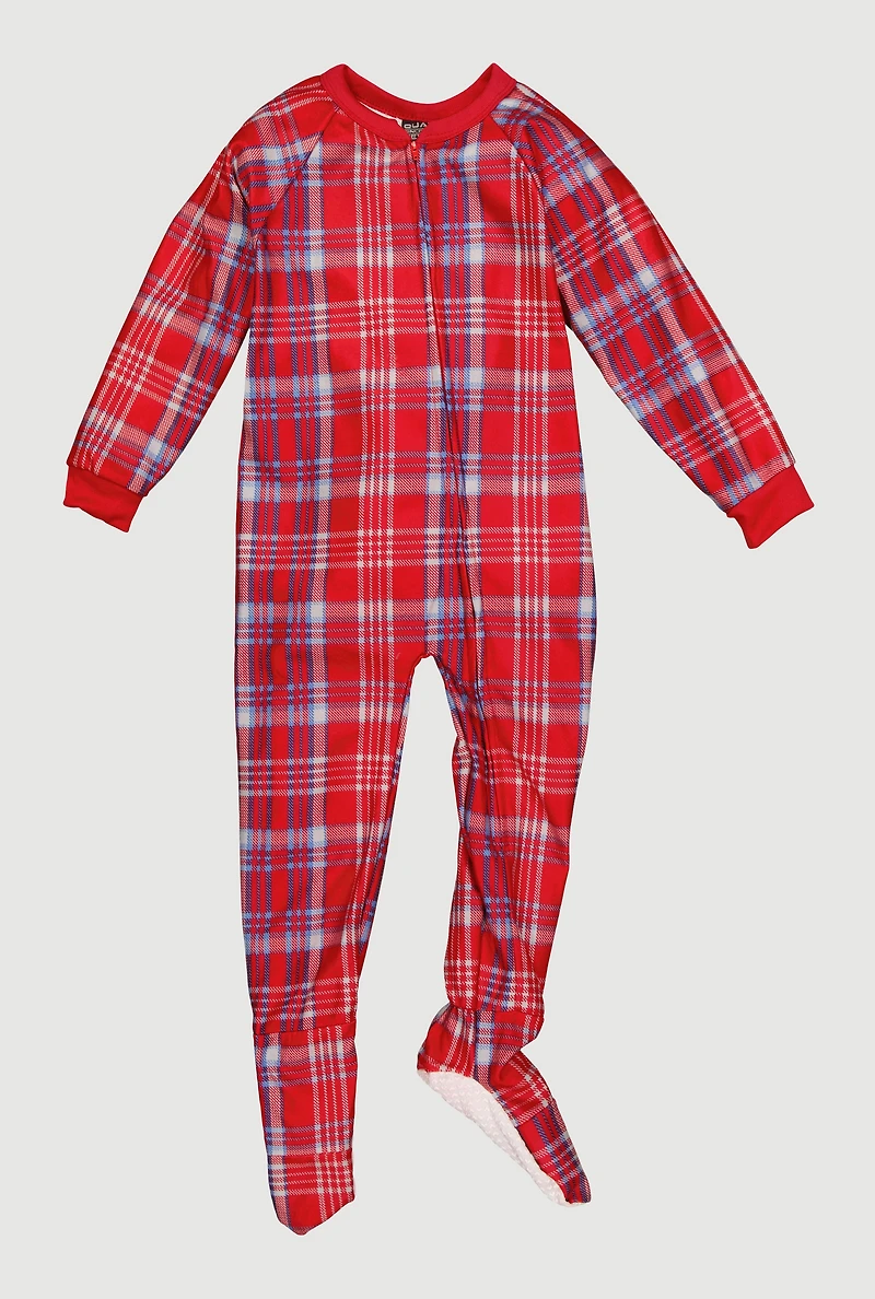 Little Boys Printed Pattern Zip Front Footed Pajamas