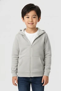 Little Boys Marled Zip Front Hooded Sweatshirt, Grey, Size 4