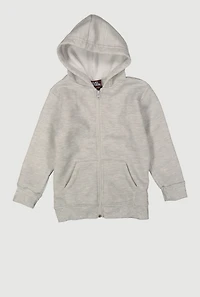 Little Boys Marled Zip Front Hooded Sweatshirt, Grey, Size 4