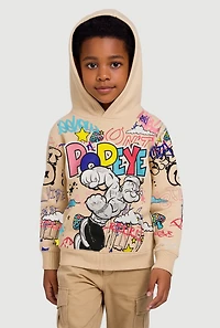 Little Boys Popeye Graffiti Graphic Pullover Hoodie, Beige,