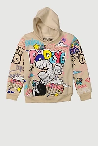 Little Boys Popeye Graffiti Graphic Pullover Hoodie, Beige,