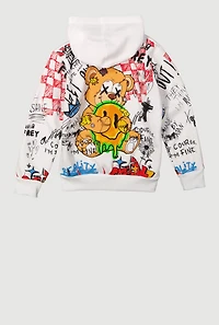 Little Boys Graffiti Drip Smiley Face Graphic Hoodie, White, Size 4