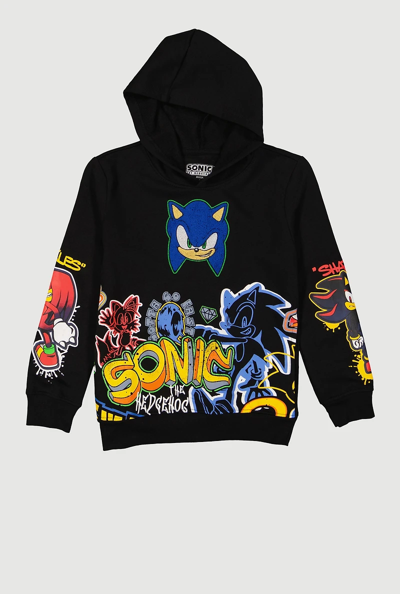 Boys Sonic The Hedgehog Graphic Hooded Sweatshirt, Black, Size 14-16