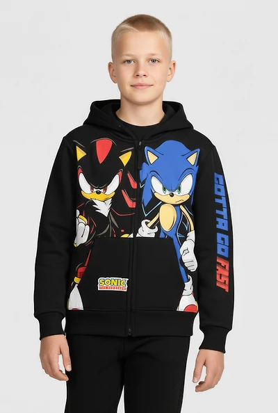 Boys Sonic and Shadow The Hedgehog Zip Front Hoodie, Black, Size 10-12