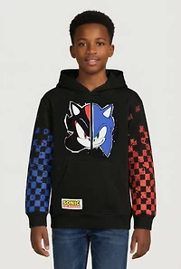 Boys Checkered Sleeve Sonic and Shadow Graphic Hoodie
