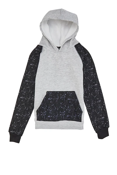 Boys Paint Splatter Hooded Sweatshirt, Grey, Size 12-14