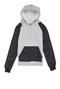 Boys Paint Splatter Hooded Sweatshirt, Grey, Size 12-14