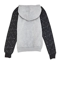 Boys Paint Splatter Hooded Sweatshirt, Grey, Size 12-14