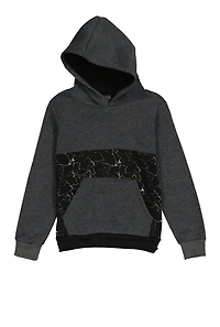 Boys Marble Print Color Block Hoodie
