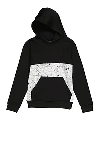 Boys Marble Print Color Block Hoodie