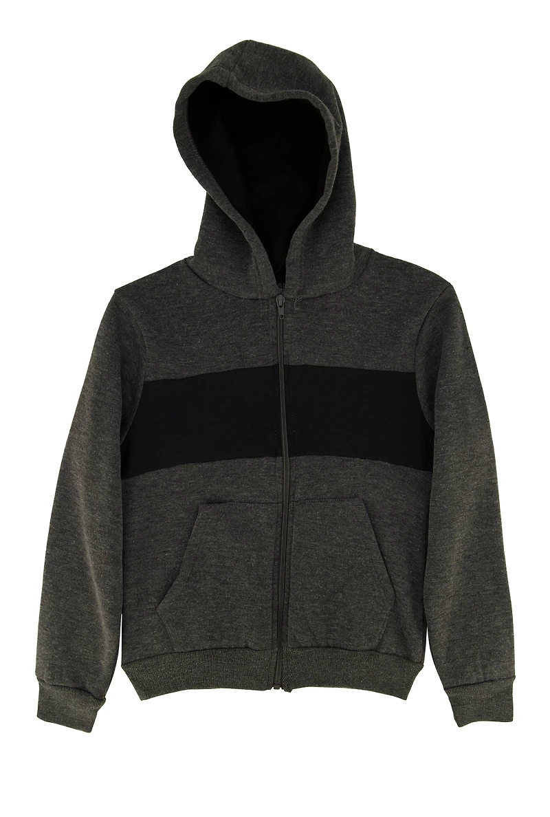 Boys Fleece Stripe Detail Zip Front Hoodie