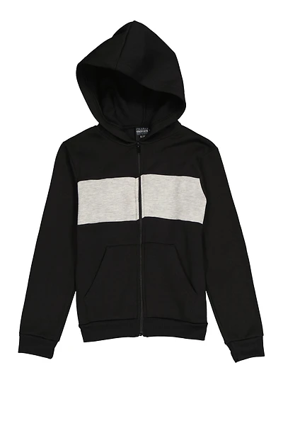 Boys Fleece Stripe Detail Zip Front Hoodie, 16-18