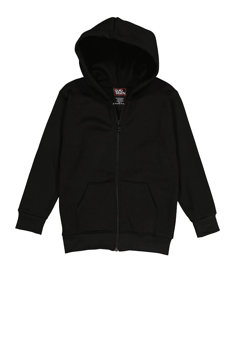 Boys Fleece Zip Front Hoodie, Black, Size 8-10