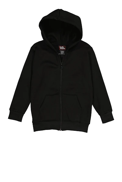 Boys Fleece Zip Front Hoodie, Black, Size 8-10