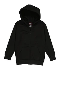 Boys Fleece Zip Front Hoodie, Black, Size 8-10