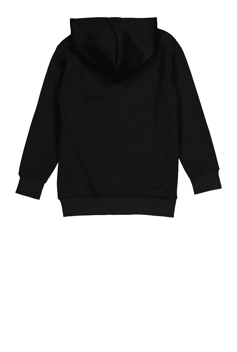 Boys Fleece Zip Front Hoodie, Black, Size 8-10