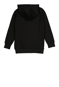 Boys Fleece Zip Front Hoodie, Black, Size 8-10
