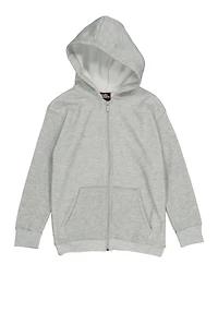 Boys Marled Fleece Lined Zip Front Hoodie, Grey, Size 12-14