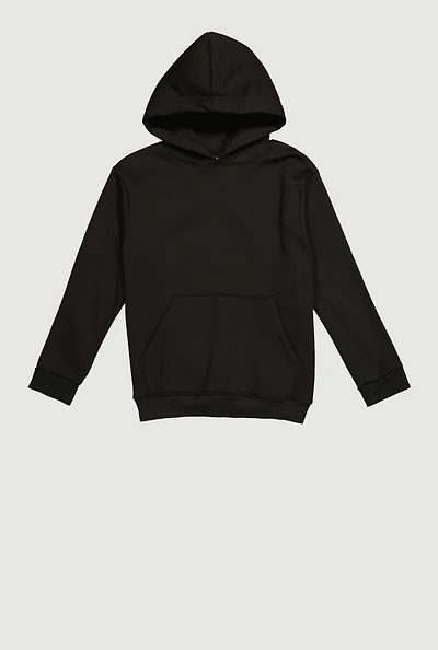 Boys Fleece Lined Kangaroo Pocket Pullover Hoodie, Black, Size 12-14