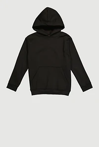 Boys Fleece Lined Kangaroo Pocket Pullover Hoodie, Black, Size 12-14