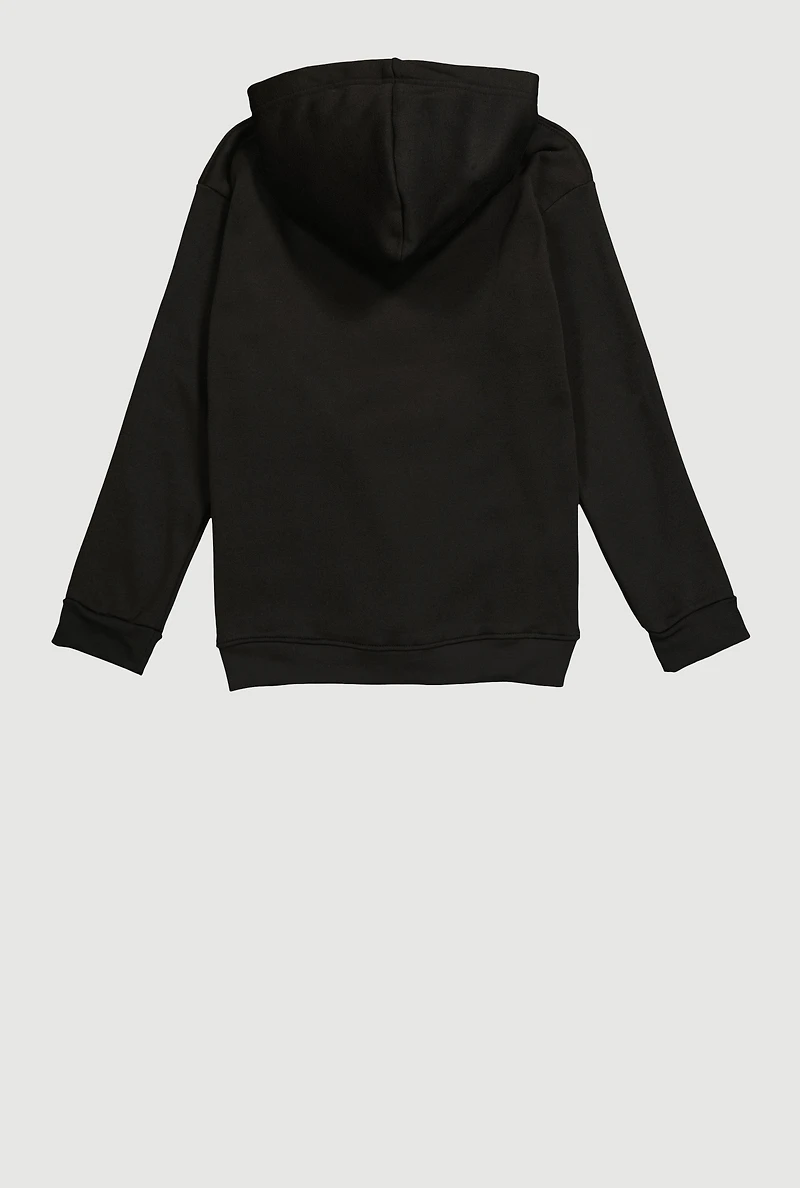 Boys Fleece Lined Kangaroo Pocket Pullover Hoodie, Black, Size 8-10
