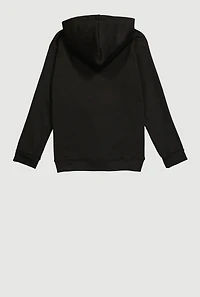 Boys Fleece Lined Kangaroo Pocket Pullover Hoodie, Black, Size 8-10