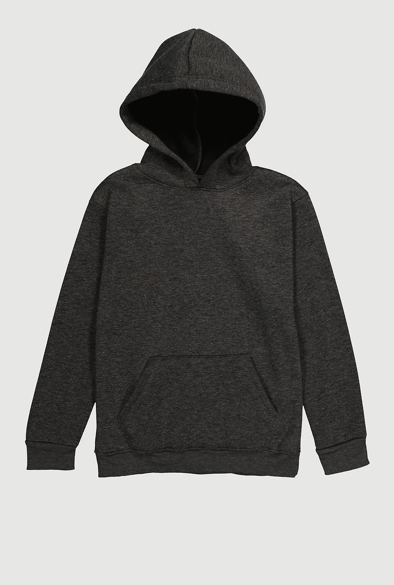 Boys Marled Kangaroo Pocket Pullover Hoodie, Grey,