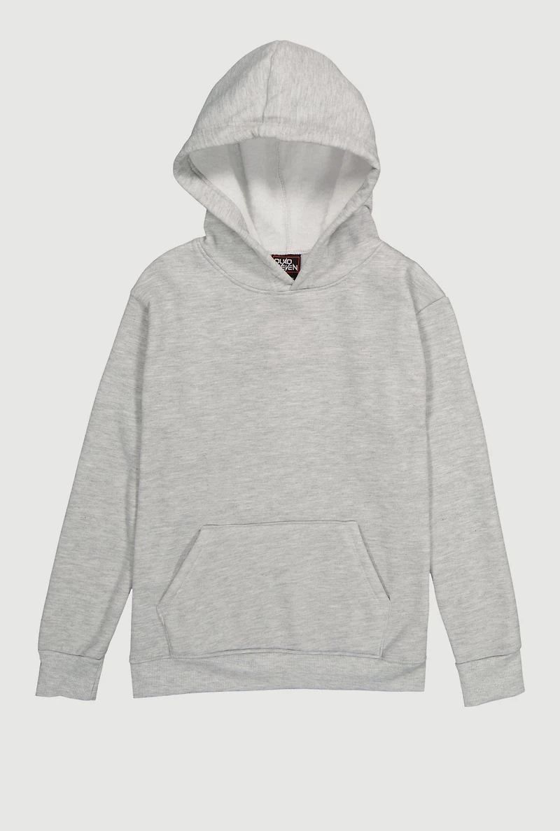 Boys Marled Fleece Lined Kangaroo Pocket Pullover Hoodie, Grey, Size 8-10