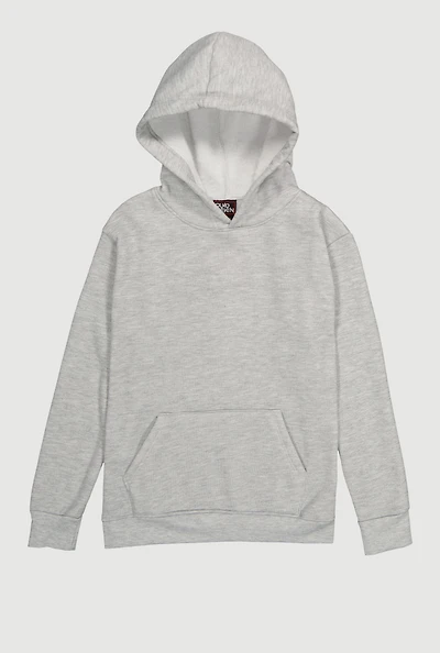 Boys Marled Fleece Lined Kangaroo Pocket Pullover Hoodie, Grey, Size 8-10