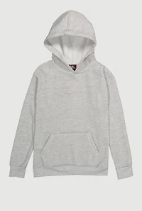 Boys Marled Fleece Lined Kangaroo Pocket Pullover Hoodie, Grey, Size 8-10
