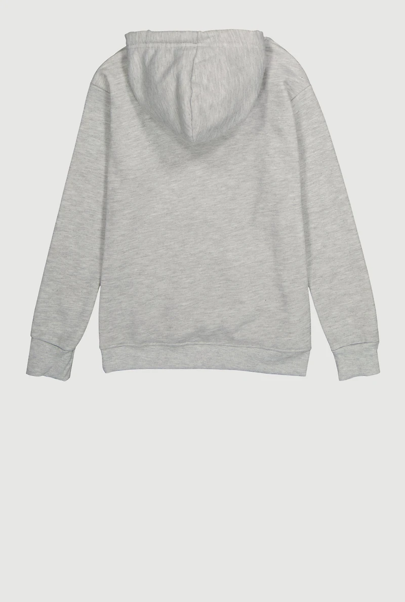 Boys Marled Fleece Lined Kangaroo Pocket Pullover Hoodie, Grey, Size 8-10