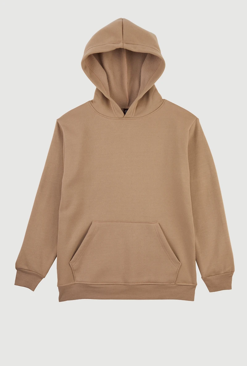 Boys Kangaroo Pocket Pullover Hoodie, Beige, Size 8-10