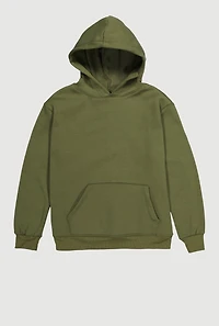 Boys Solid Fleece Lined Kangaroo Pocket Pullover Hoodie, Green,